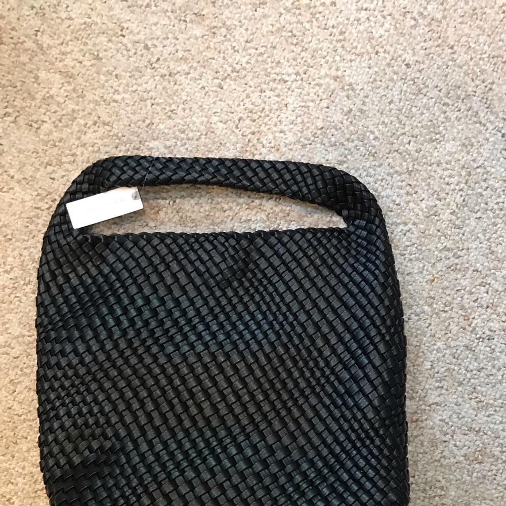 Anthropologie black weave tote/purse w/ small accessory bag inside.